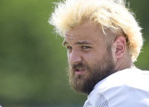 WVU left guard James Gmiter finally keeps on the extra pounds